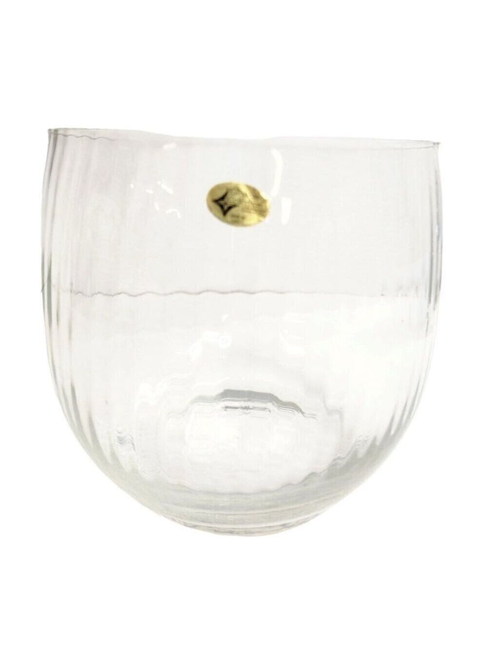 European Collection Blown Ribbed Glass Vase, Bowl  7" x 7" Made In Turkey, Weddi